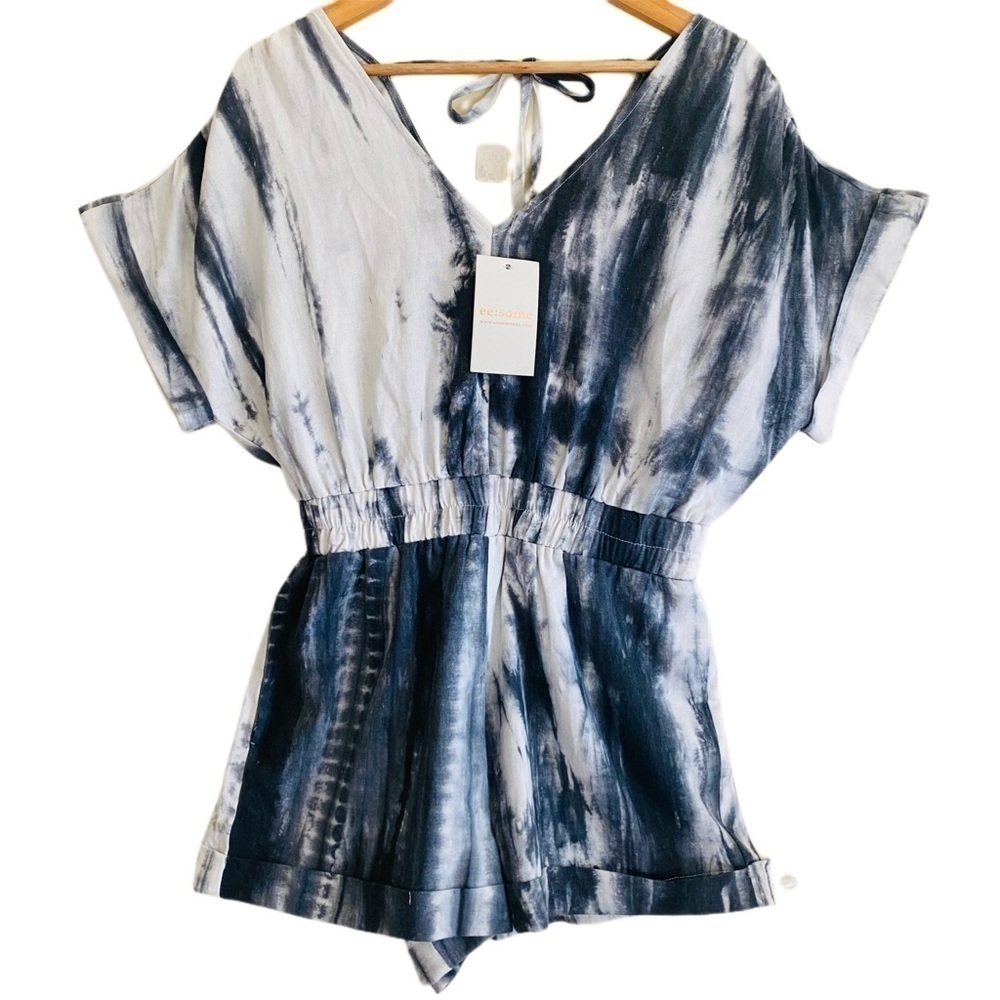 EE:SOME Cotton Linen Blend Tie-Dye Romper Size S NWT Vacation Beach Bohemian